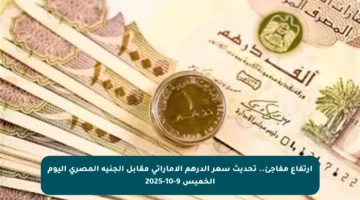 ارتفاع مفاجئ.. تحديث سعر الدرهم الإماراتي مقابل الجنيه المصري اليوم الخميس 9-10-2025
